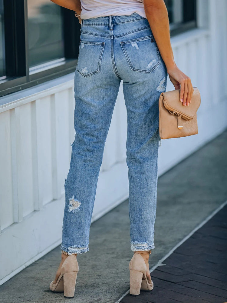 High Waist Ripped Straight Jeans