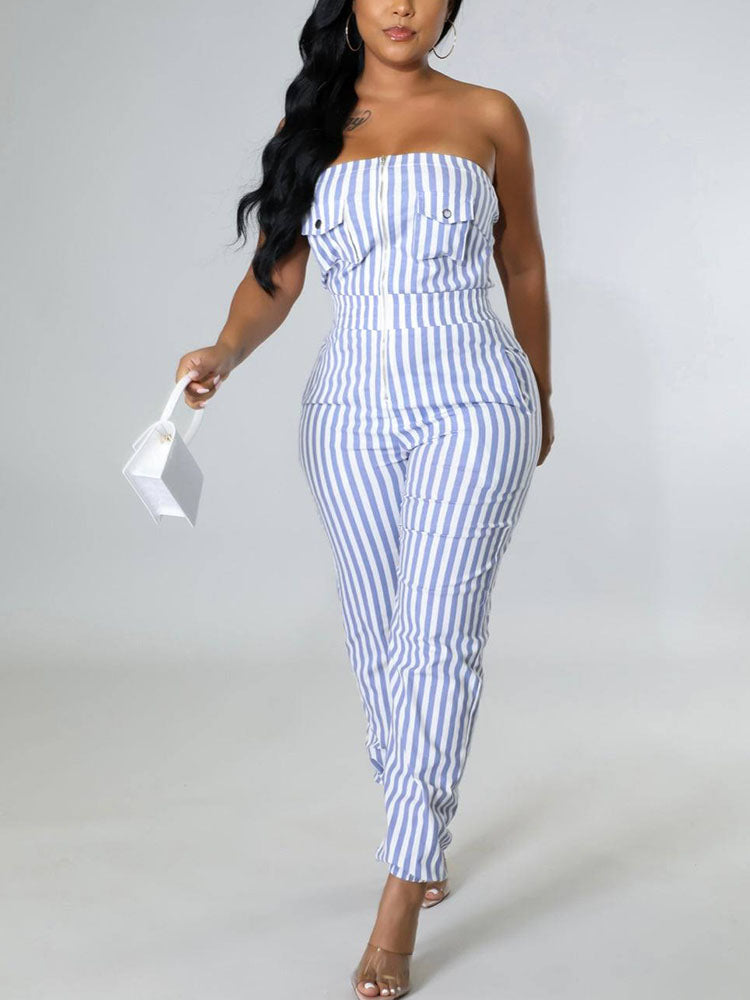 Striped Strapless Jumpsuit