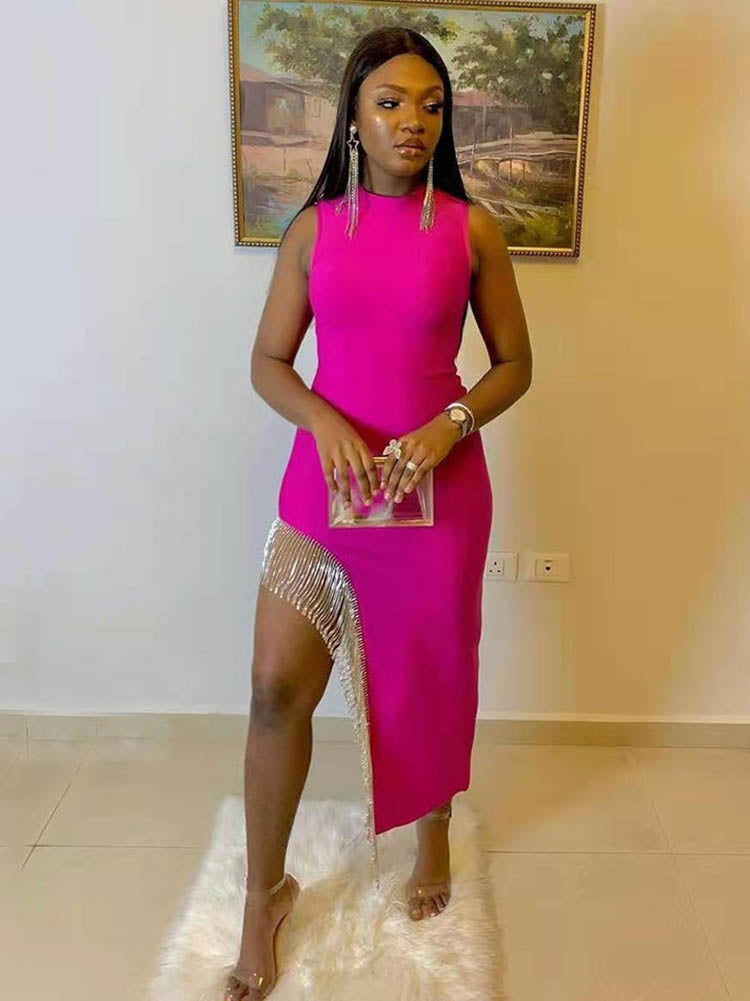 Irregular Tassel Side Split Dress