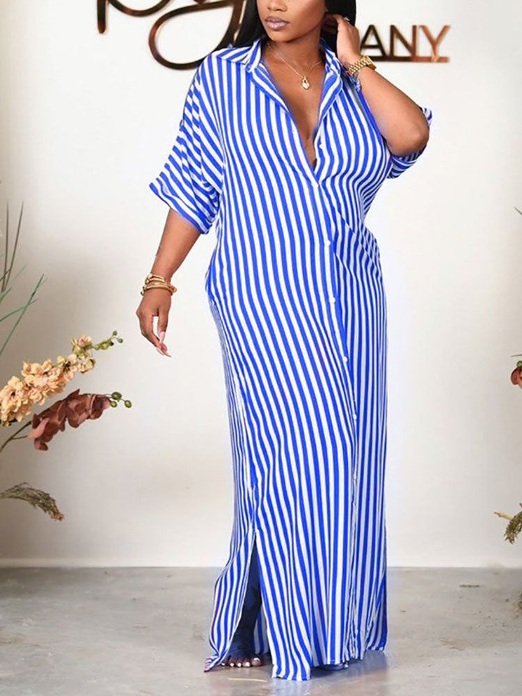 Striped Shirt Maxi Dress