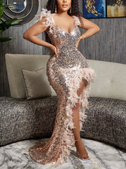 Sequin Slit Party Dress