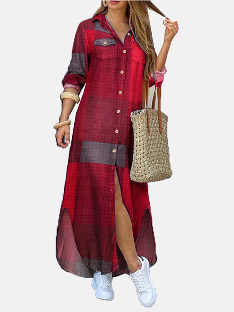 Plaid Button Long Shirt Coat