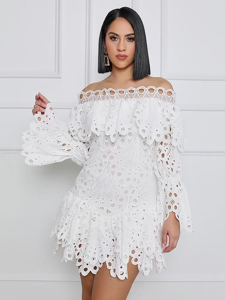 Solid Hollow Out Off Shoulder Dress