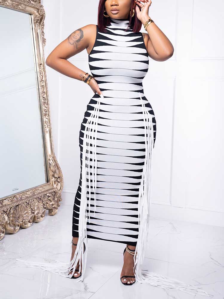 Stripes Fringe Sides Dress