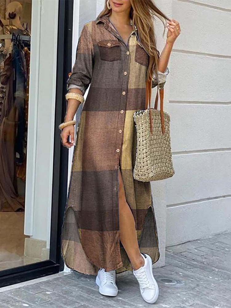 Plaid Button Long Shirt Coat