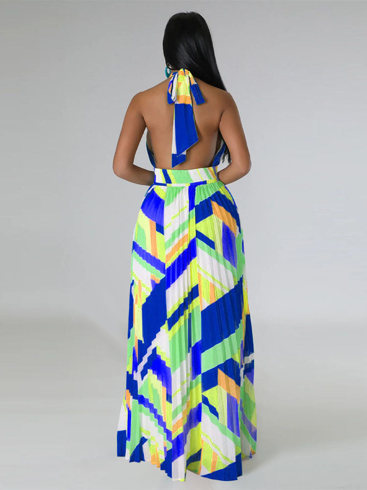 Halter Pleated Maxi Dress