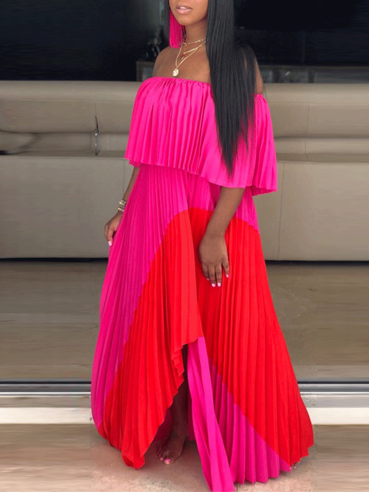 Chiffon Off Shoulder Ruffle Maxi Dress