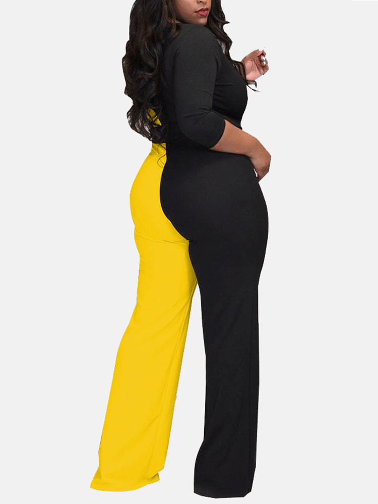 Patchwork V Neck Jumpsuit
