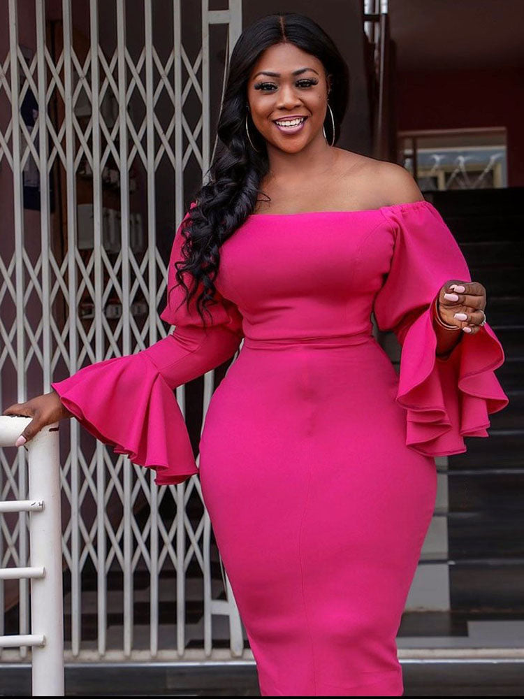 Ruffle Trim Sleeve Off Shoulder Dress