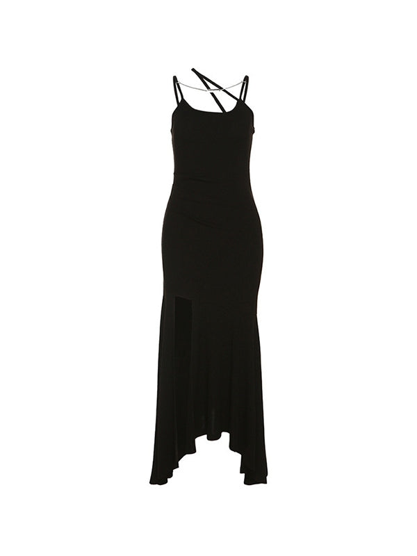 Asymmetric High Slit Bodycon Maxi Dress