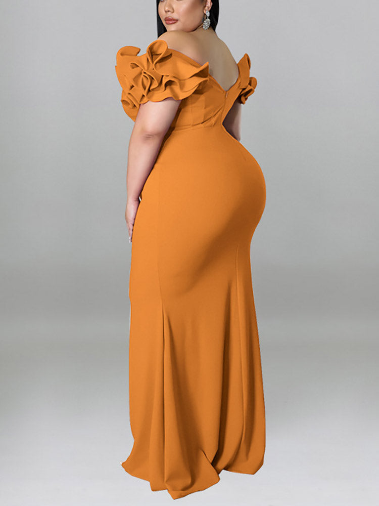 Ruffle Solid Evening Dress