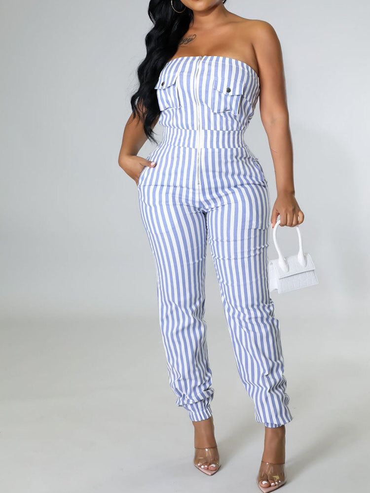 Striped Strapless Jumpsuit