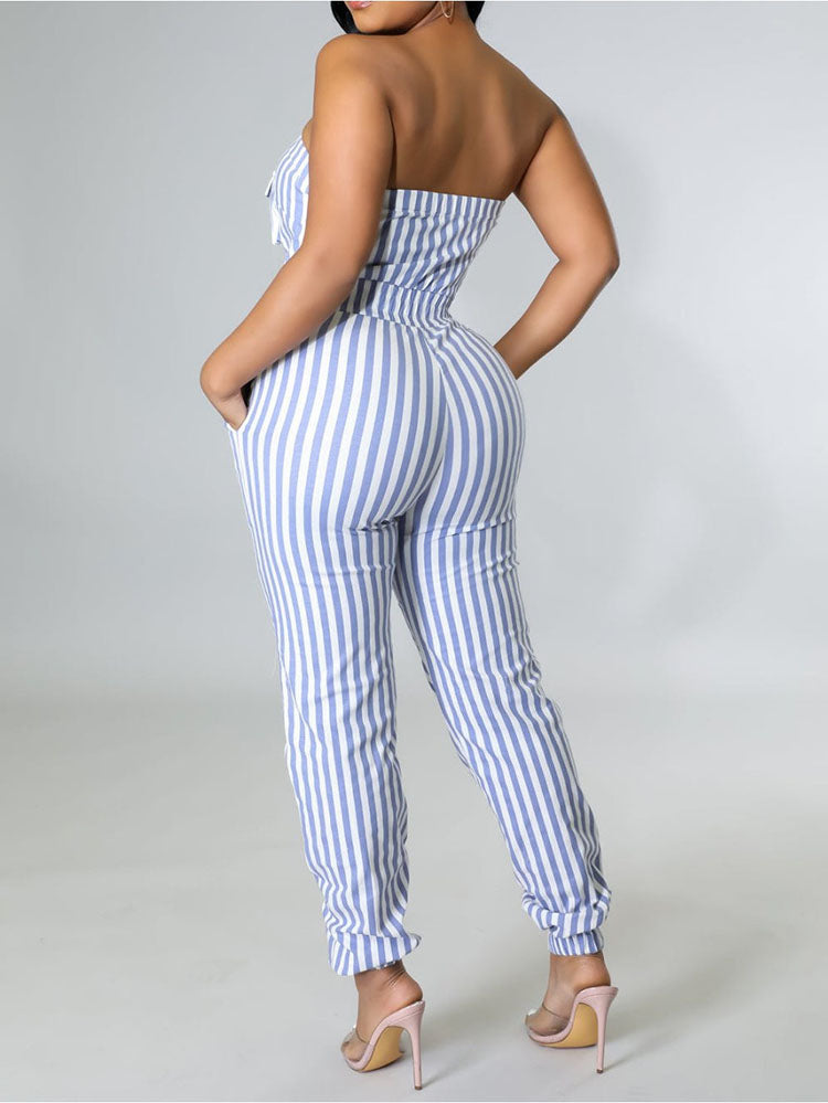 Striped Strapless Jumpsuit