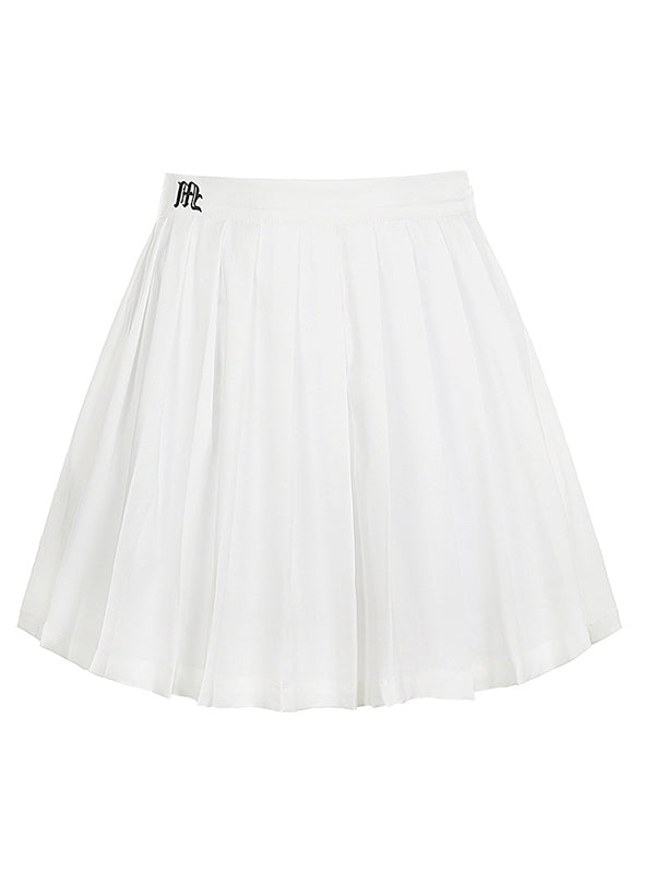 Lined Detail Embroidery Pleated Mini Skirt