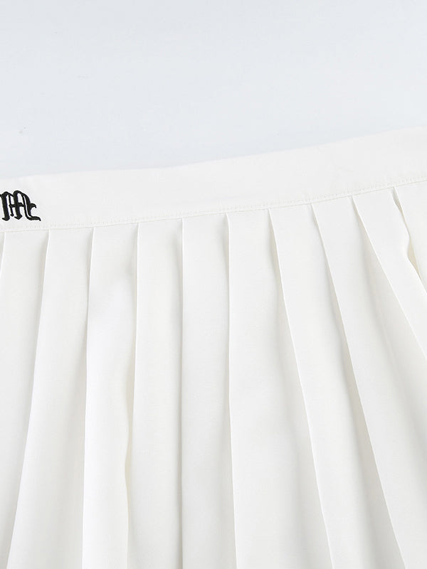 Lined Detail Embroidery Pleated Mini Skirt