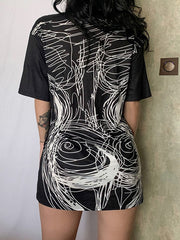 Abstract Line Print Tee Mini Dress