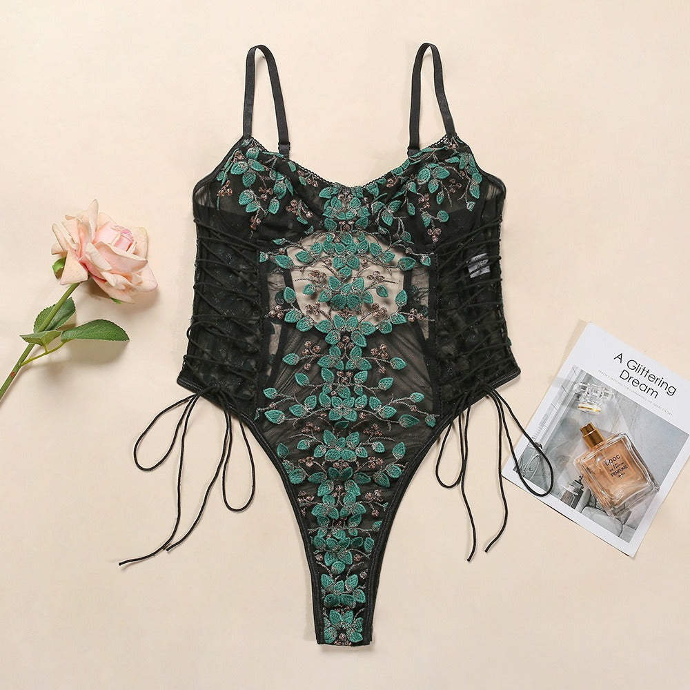Erotic Lingerie Lace Flower Embroidery Multi Colors