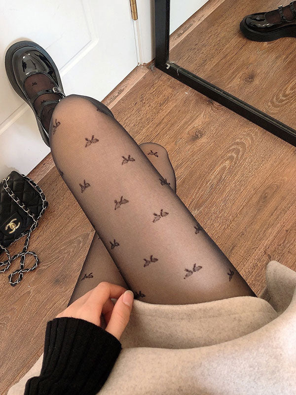 Heart Pattern Sheer Mesh Tights