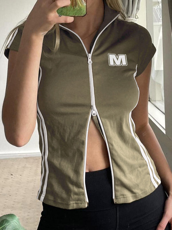 Vintage Zip Up Crop Top