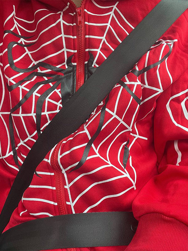 Spider Print Zip Up Hoodie