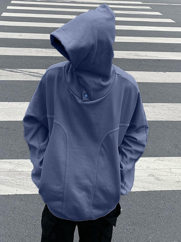 Men's Patchwork Button Down Pullover Hoodie