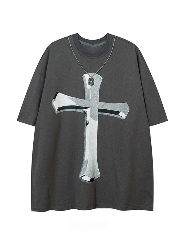 Men's Letter Cross Short Sleeve Graphic Tee