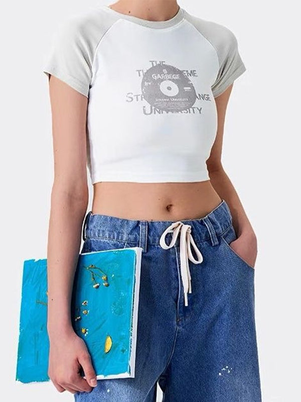 Raglan Sleeve Disc Baby Crop Top