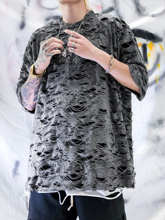 Men's Patchwork Distressed Short Sleeve Tee