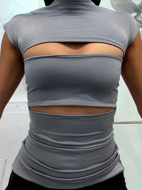Gray Cutout Short Sleeve Tee