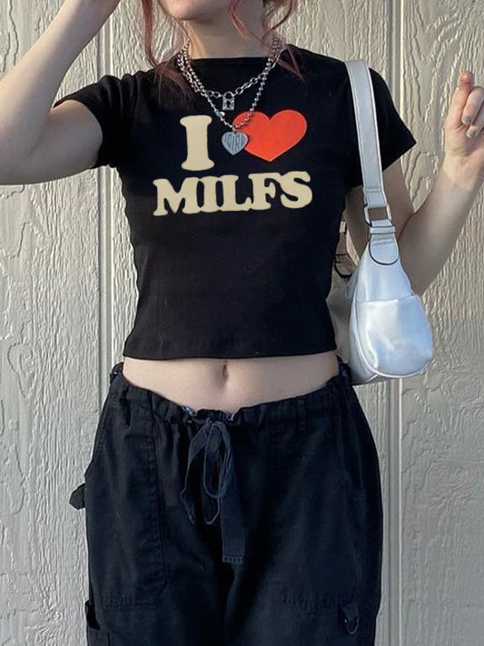 Love Letter Print Short Sleeve Crop Top