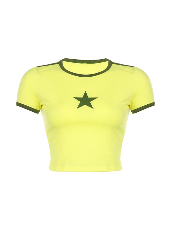 Star Printed Ringer Crop Top