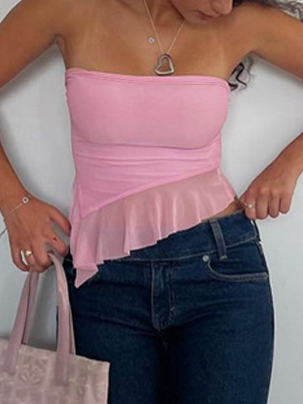 Mesh Paneled Asymmetric Bandeau Top