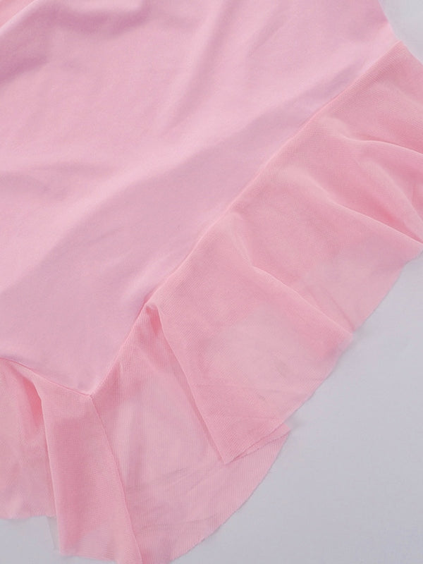 Mesh Paneled Asymmetric Bandeau Top