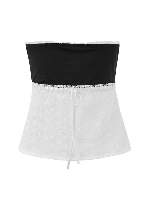 Contrast Lace Bandeau Crop Top