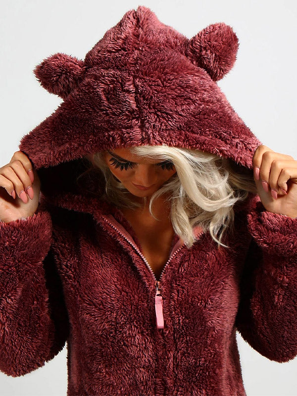 Cozy Teddy Fleece Hooded Ear Loungewear