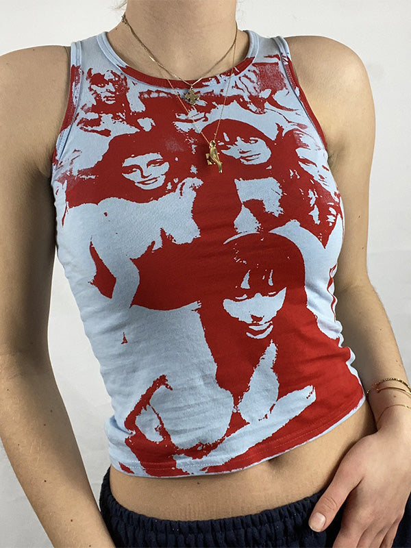 Vintage Girl Graphic Crop Tank Top