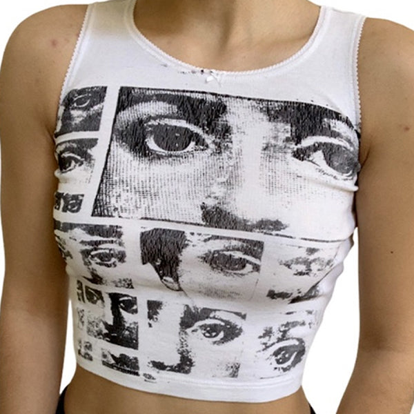 Staring Eye Graphic Crop Tank Top