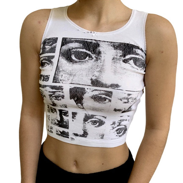 Staring Eye Graphic Crop Tank Top