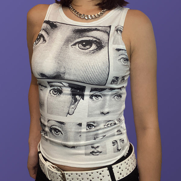 Staring Eye Graphic Crop Tank Top