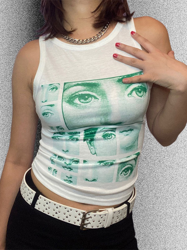 Staring Eye Graphic Crop Tank Top