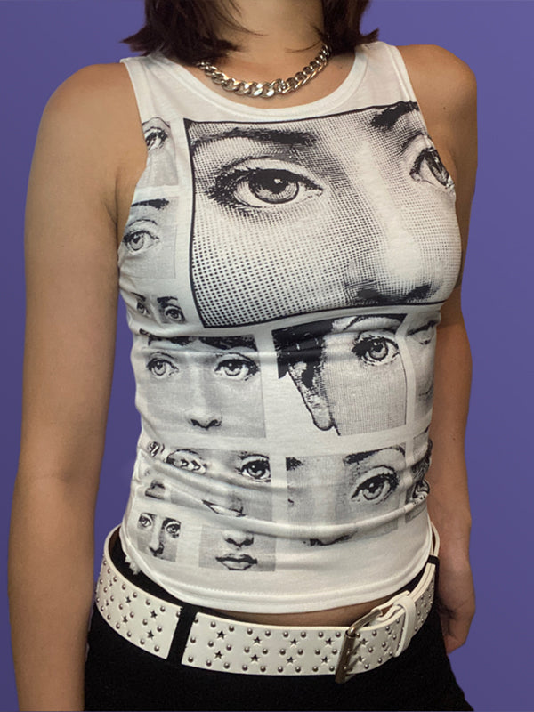 Staring Eye Graphic Crop Tank Top