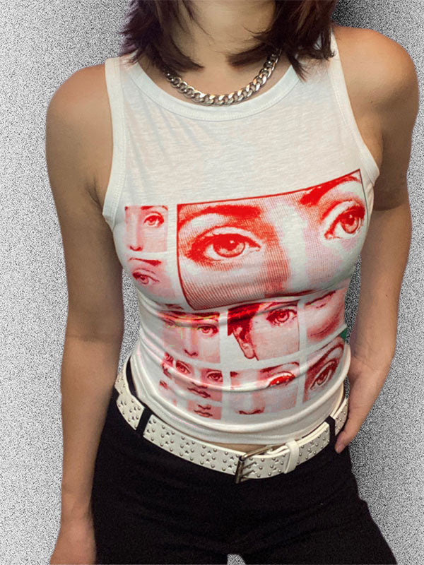 Staring Eye Graphic Crop Tank Top