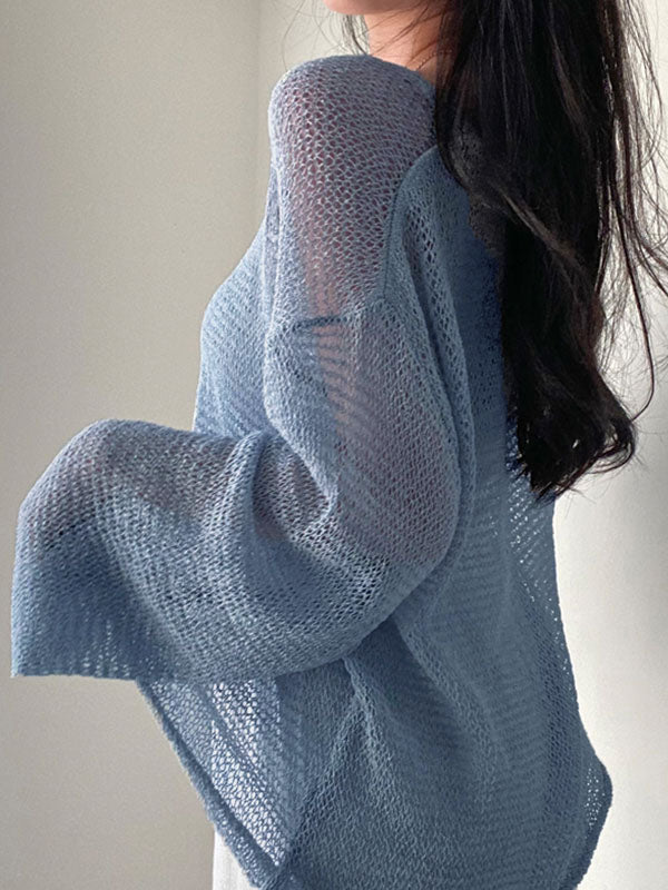 Oversized Long Sleeve Crochet Knit Top