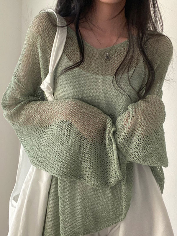 Oversized Long Sleeve Crochet Knit Top