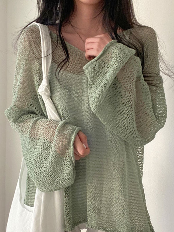 Oversized Long Sleeve Crochet Knit Top