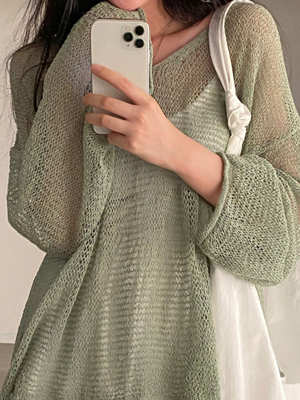 Oversized Long Sleeve Crochet Knit Top