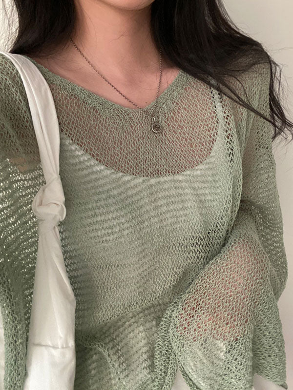 Oversized Long Sleeve Crochet Knit Top