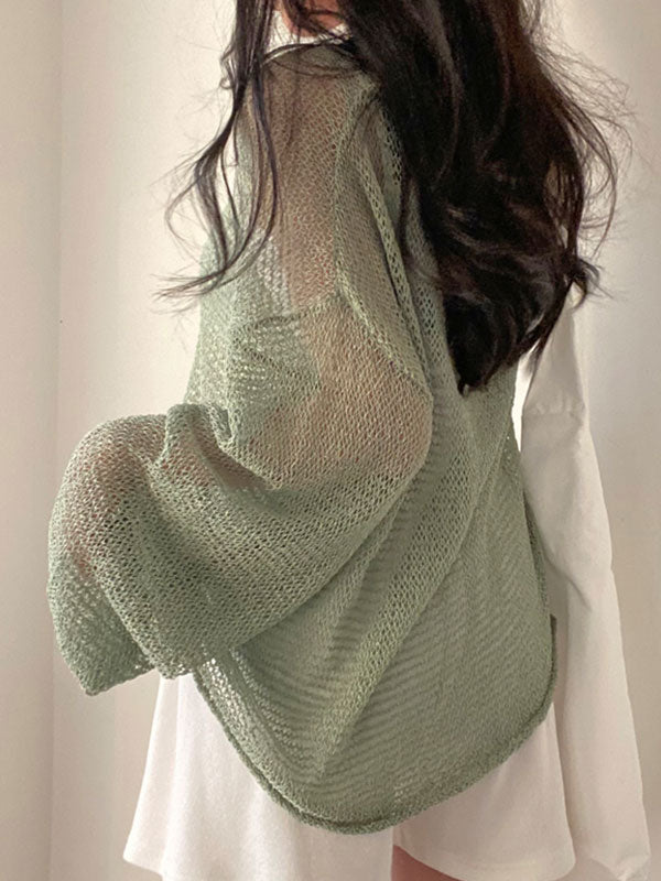 Oversized Long Sleeve Crochet Knit Top