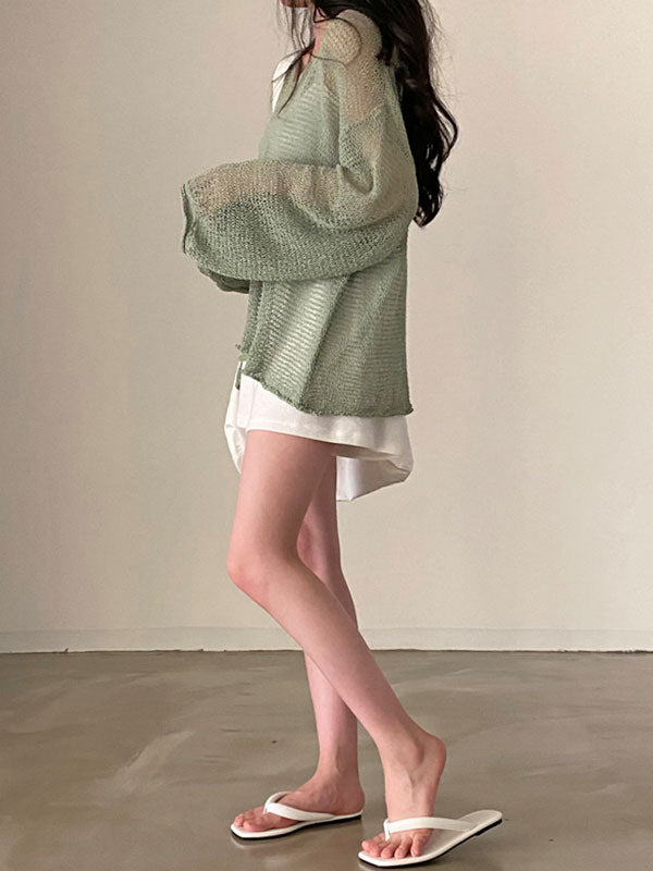 Oversized Long Sleeve Crochet Knit Top