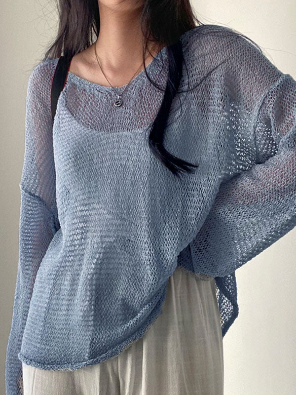 Oversized Long Sleeve Crochet Knit Top